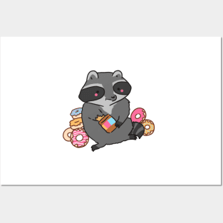 raccoon and donuts Posters and Art